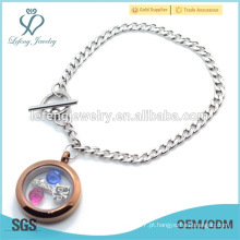 Hot venda aço inoxidável cubano pulseira de cadeia, aço inoxidável 316l Silver &amp; Chocolate pulseira locket flutuante